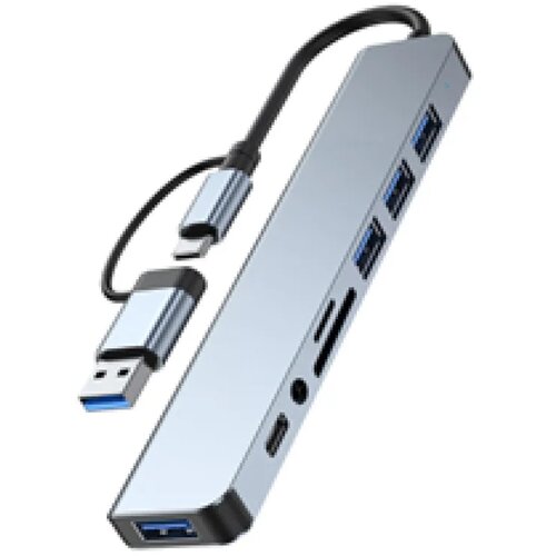  A-CM-COMBO8-06 ** USB-A + USB-C multi-port 8-in-1 USB3.0+USB2.0+SD+3.5mm+Data (838) Cene