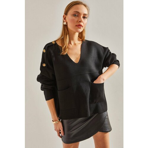 Bianco Lucci Women's Shoulder Button Pocket Knitwear Sweater Slike
