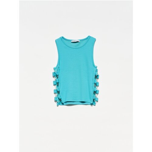 Dilvin 20109 Ring Detailed Crop Top-c.turquoise Slike