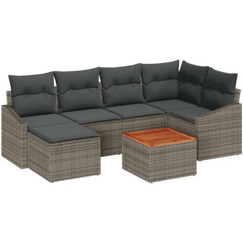 VidaXL 7-dijelni vrtni sofa set s jastučićima sivo poli ratan akacija Slike