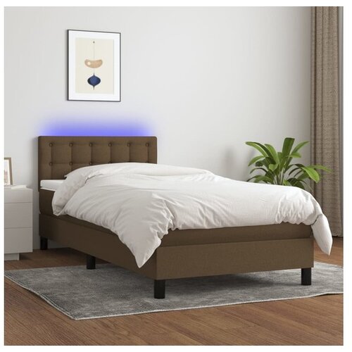  Krevet box spring s madracem LED tamnosmeđi 90x190 cm tkanina Cijene