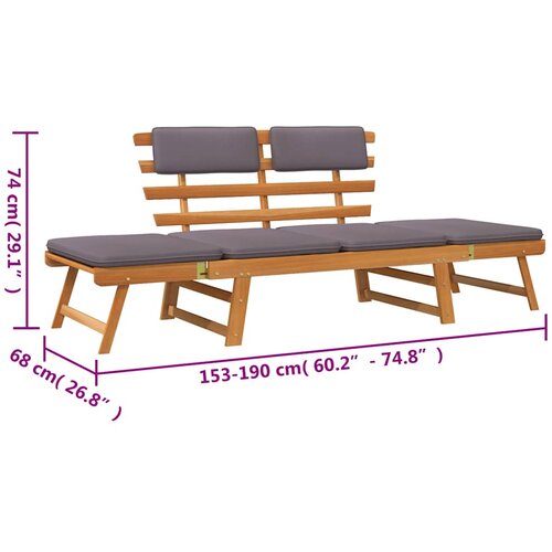  Vrtni ležaj s jastucima 2-u-1 190 cm masivno bagremovo drvo Slike