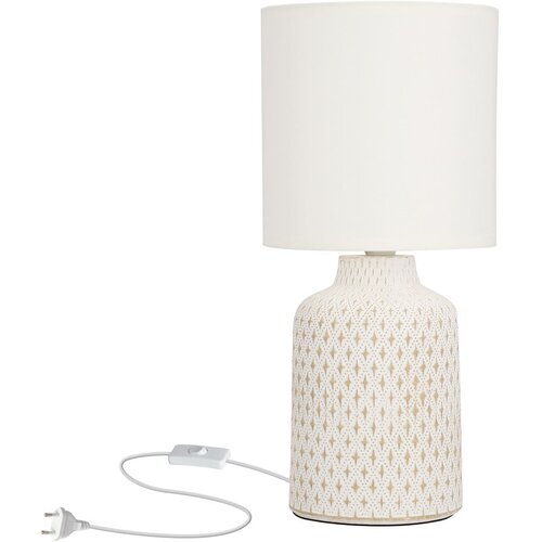 Candellux Lighting Kremno bela namizna svetilka s tekstilnim senčnikom (višina 32 cm) Iner – Cene