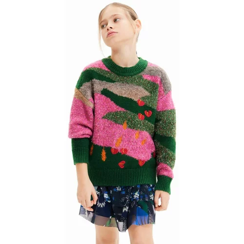 Desigual Otroški pulover s primesjo volne roza barva