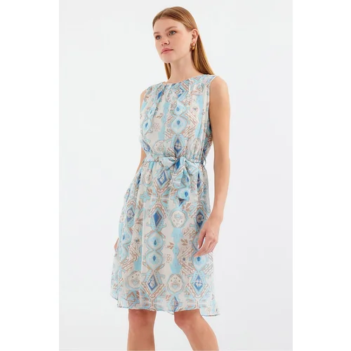 Bigdart 2501 Patterned Zero Sleeve Chiffon Dress - Blue