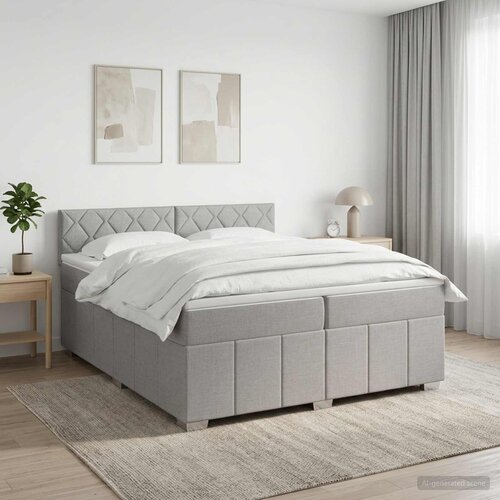  Boxspring krevet s madracem Svjetlosiva 200 x 200 cm Tkanina Cene