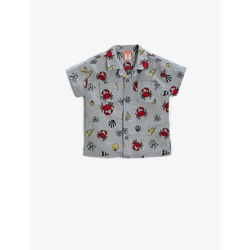 Koton Crab Print Short Sleeve Shirt With Pocket. Cotton Cotton Slike