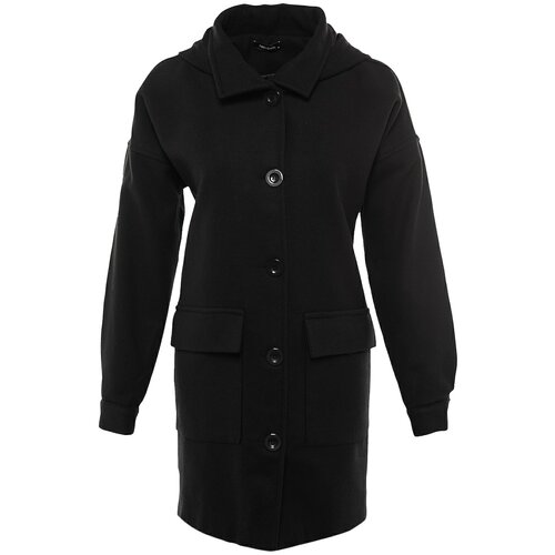 Trendyol Black Oversize Hooded Button Closure Cachet Coat Slike
