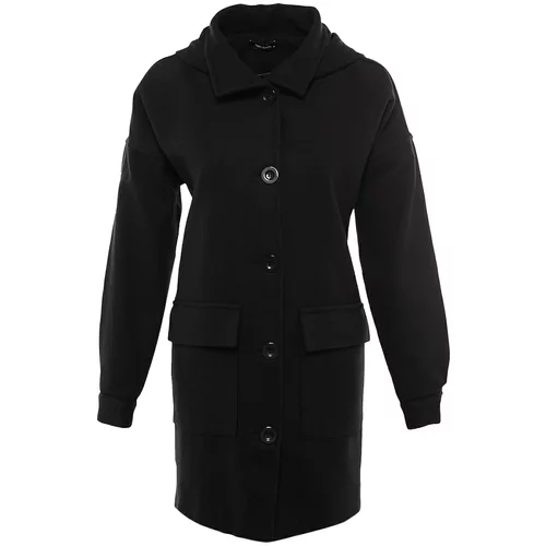 Trendyol Black Wide Cut Oversize Hooded Button Closure Cachet Coat