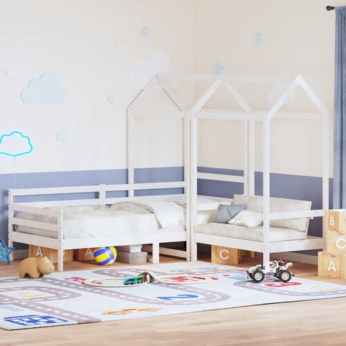  Set kreveta i klupe s krovom bez madraca bijele boje 80x200 cm Slike