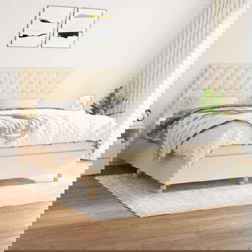  Box spring postelja z vzmetnico krem 180x200 cm blago Slike