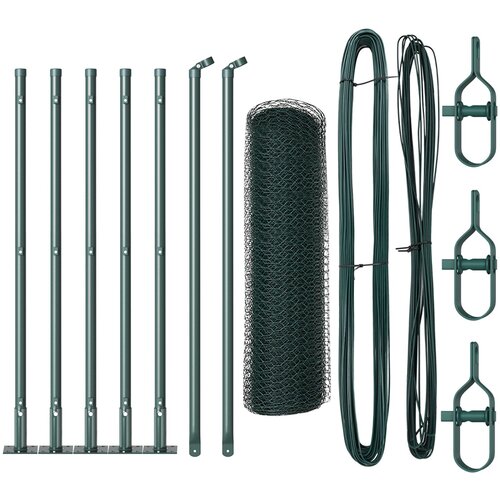 VidaXL &amp;Scaron;estkotna Ograja Zelena 0.5x10 m Jeklo, Ograjne Stebre z Betonskimi Pladnji 7 kos &amp;Oslash;32mm 70cm Galvanizirano Jeklo Slike