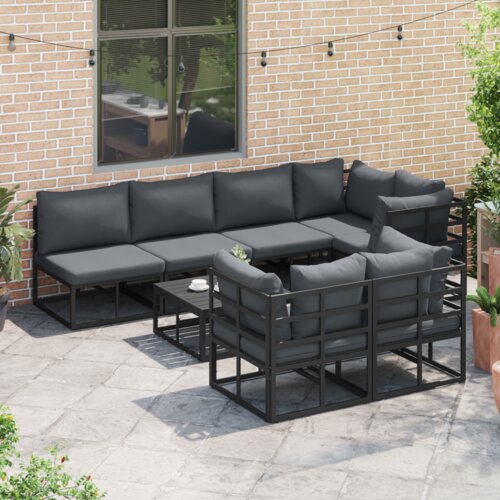 VidaXL Vrtna sedežna garnitura 8 pcs Črna Aluminij Slike