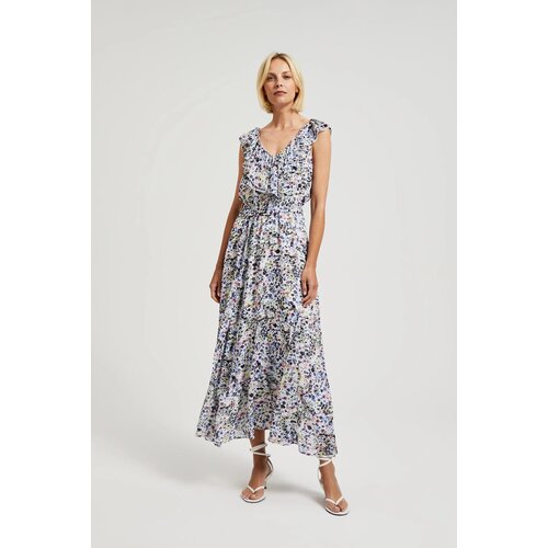 Moodo Women's floral dress with ruffles - blue Slike