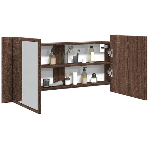vidaXL LED kopalniška omarica z ogledalom rjavi hrast 100x12x45 cm Cene