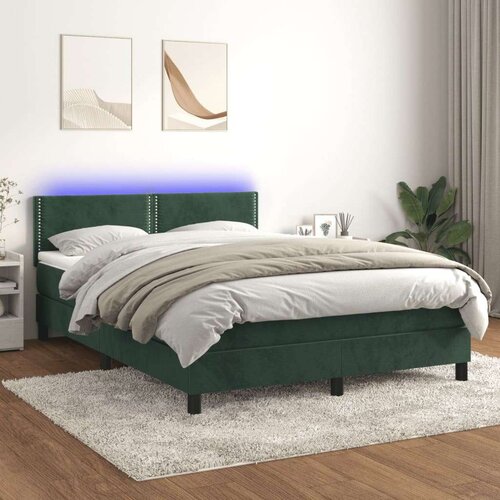  Box spring postelja z vzmetnico LED tem. zelena 140x200cm žamet Slike