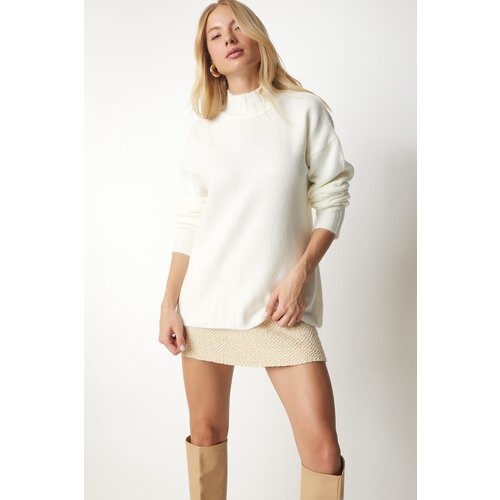  Women&amp;#039;s Bone Stand Up Collar Soft Textured Knitwear Sweater Slike