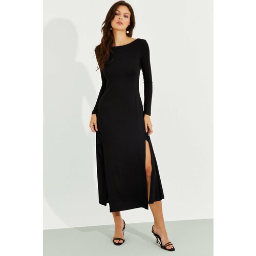 Cool & Sexy Women's Black Backless Double Slit Maxi Dress Cene