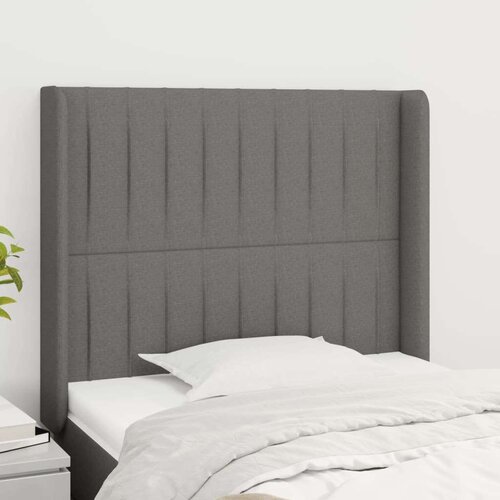  Vzglavje z u&amp;scaron;esi temno siv 93x16x118/128 cm blago, (20792798) Slike