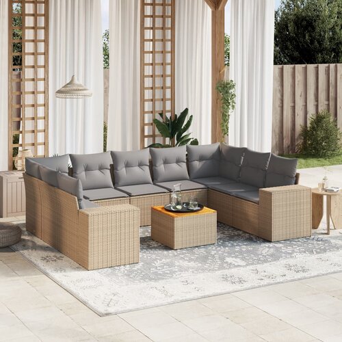 vidaXL 10-dijelni set vrtnih sofa s jastucima bež od poliratana Cijene