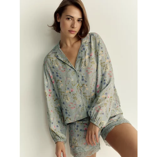 Reserved - Komplet dvodijelne pidžame s cvjetnim motivom - bljedoplavo