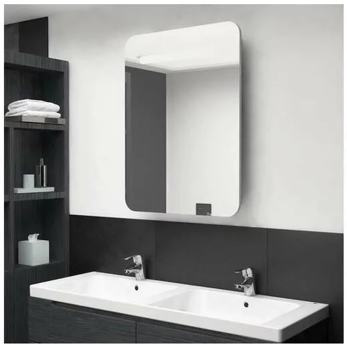 LED kopalniška omarica z ogledalom betonsko siva 60x11x80 cm