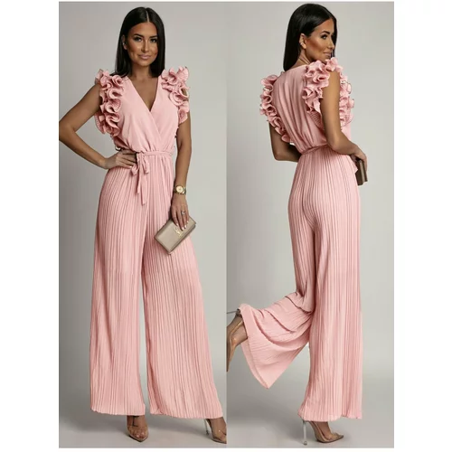 Fasardi Pleated jumpsuit with ruffles, light pink