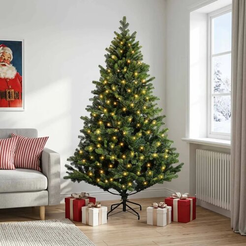  Umjetno božićno drvce s nogom 240 cm 300 LED lampica - Zelena 240 cm s LED svjetlima Slike