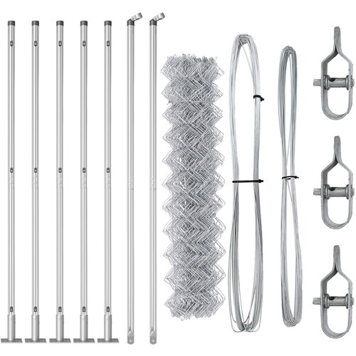 vidaXL Ograda od lančane veze s 7 flanšastih stupova 1.2x10 m pocinčanog čelika Cijene