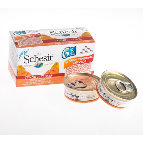 Schesir vlažna hrana za mačke multipack tunjevina i papaja 6x50g Slike