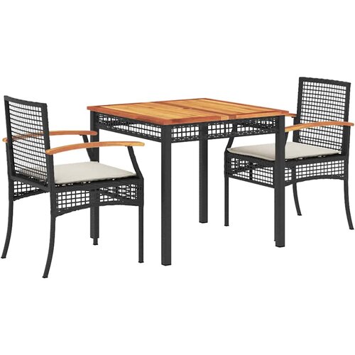  3-dijelni vrtni blagovaonski set s jastucima od poliratana crni Crna 80 cm table length Slike