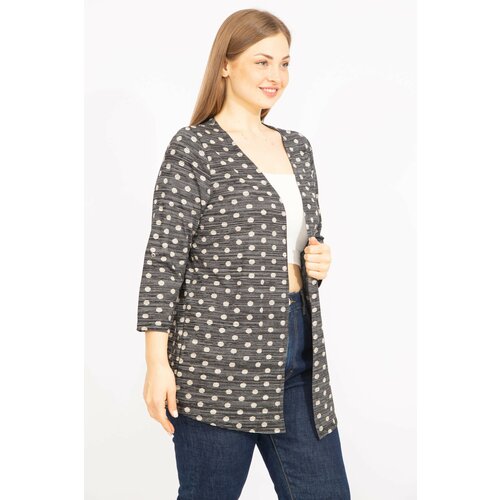 Şans Women's Smoky Plus Size Point Patterned Viscose Cardigan with Adjustable Sleeve Length Slike