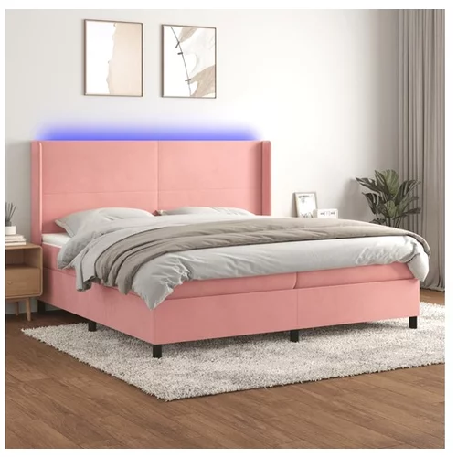  Box spring postelja z vzmetnico LED roza 200x200 cm žamet