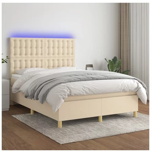 vidaXL Box spring postelja z vzmetnico LED krem 140x190 cm b