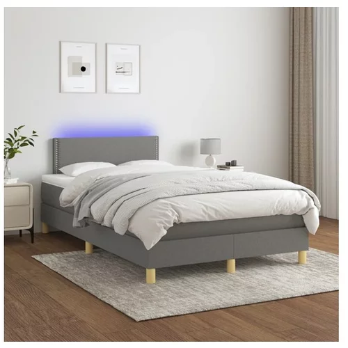  Box spring postelja z vzmetnico LED temno siva 120x200 cm blago