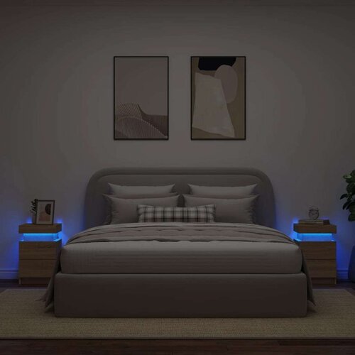 VidaXL Noćni ormarići s LED svjetlima 2 kom boja hrasta 35x39x55 cm Slike