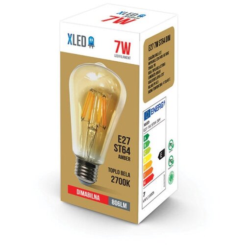 Xled E27 7W ST64 DIM Filament Sijalica dimabilna,2700K,220V,806Lm,64*142mm,Ra&amp;amp;#8805;80 PF&amp;amp;#8805;0.5 amber Slike