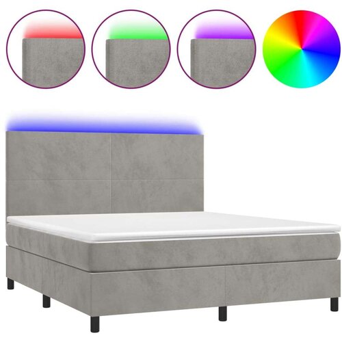 vidaXL Krevet box spring s madracem LED svjetlosivi 180x200 cm baršun Cene