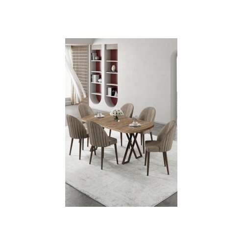 Hanah home Set trpezarijskog stola i stolica (7 delova) Kaye Atlantic Pine Cappuccino Cene