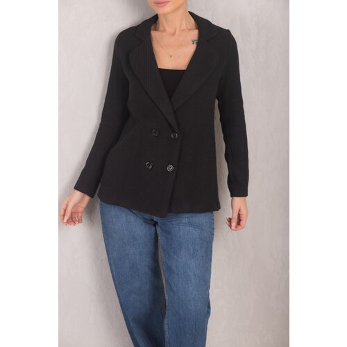 armonika Women's Black Stripe Patterned Four Button Cachet Jacket Cene