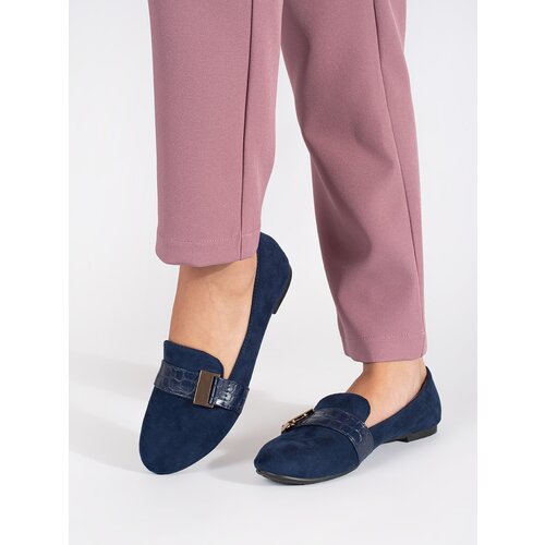 Shelvt Navy blue suede loafers with buckle Slike