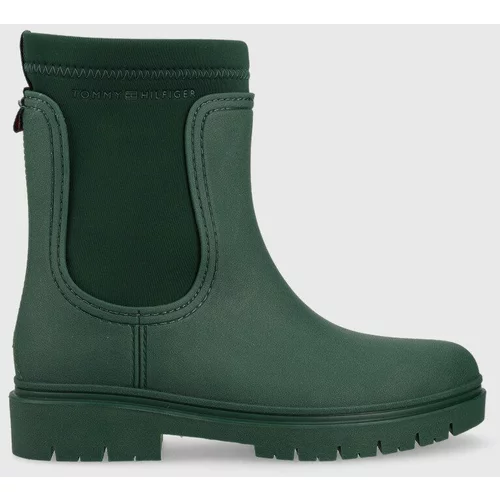 Tommy Hilfiger Gumijasti škornji Rain Boot Ankle ženski, zelena barva