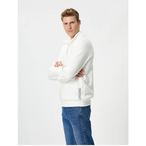 Koton Half Zipper Sweat Stand Collar Slogan Printed Long Sleeve Ribbon