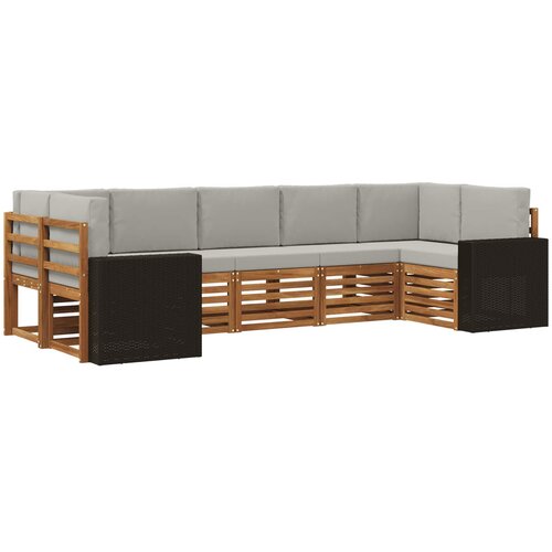 vidaXL Kotna sedežna garnitura 7 pcs Naravna in svetlo siva Poliester, (5000283734) Cene