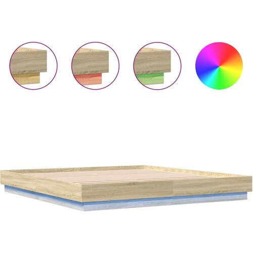 Maison Chic Posteljni okvir - Dvoposteljna postelja - Zakonska postelja z LED diodami sonoma hrast 200x200 cm, (21694375) Slike