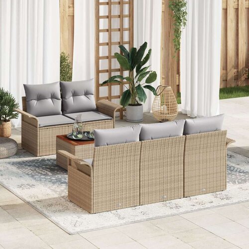  Set od 6 vrtnih sofa s jastučićima bež poli ratan akacija Slike