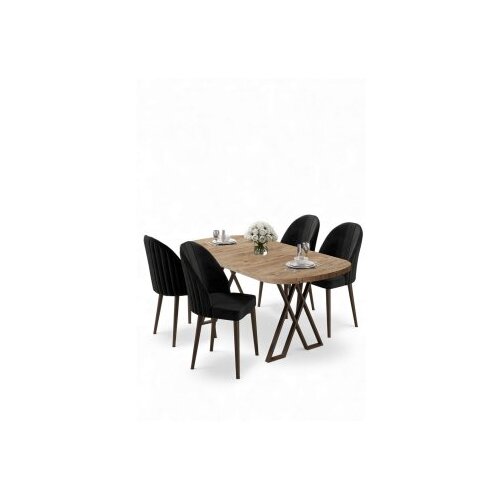 Hanah home Set trpezarijskog stola i stolica (5 delova) Kaye Atlantic Pine Black Cene