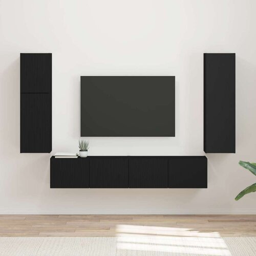  Komplet TV omaric 4 pcs Črna Konstruiran les - - črna - 57.66 - 30 x 31 x 100 cm - 2025-vidaXL-Uvoz_2 Cene