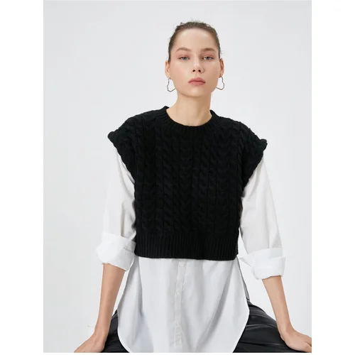  Knitwear Sweater Detailed Tunic Double Fabric Long Sleeve Round Neck