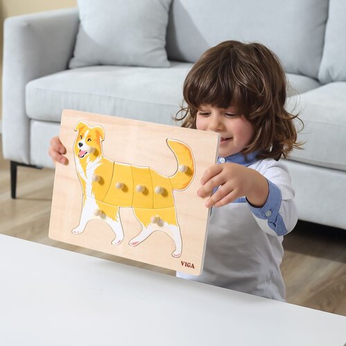 Viga drveni puzzle set od 12 Montessori slagalica sa životinjama + stalak Slike